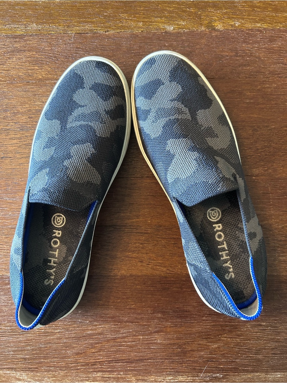 Rothy’s Blue Gray Camo Slip On Sneakers Washable Knit Shoes Size 10